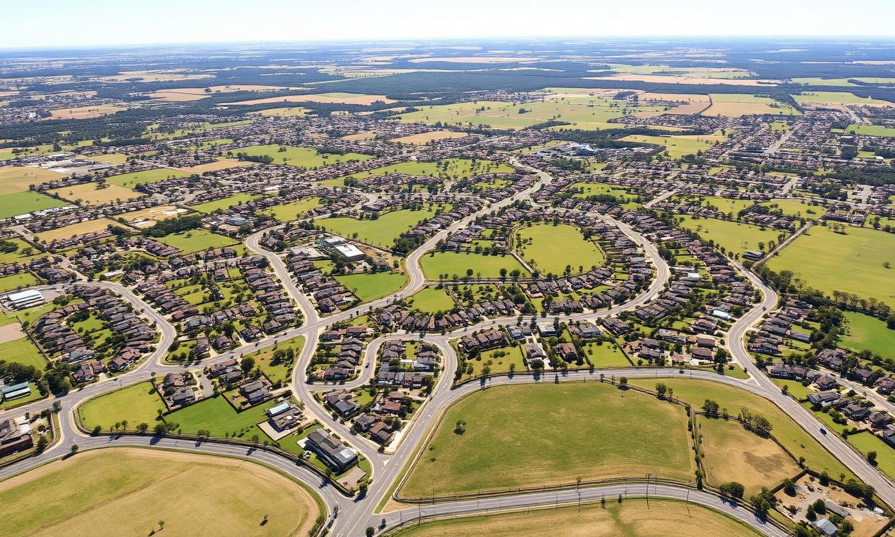 Aerial view of Jacaranda Rise master-planned estate with marked lots